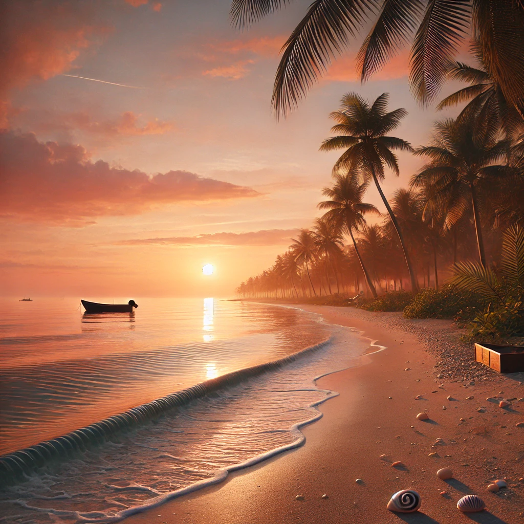 DALL·E 2024-08-13 09.42.00 - A peaceful sunset over a calm ocean. The sky is painted with warm shades of orange and pink as the sun sets on the horizon. Gentle waves lap against a.webp